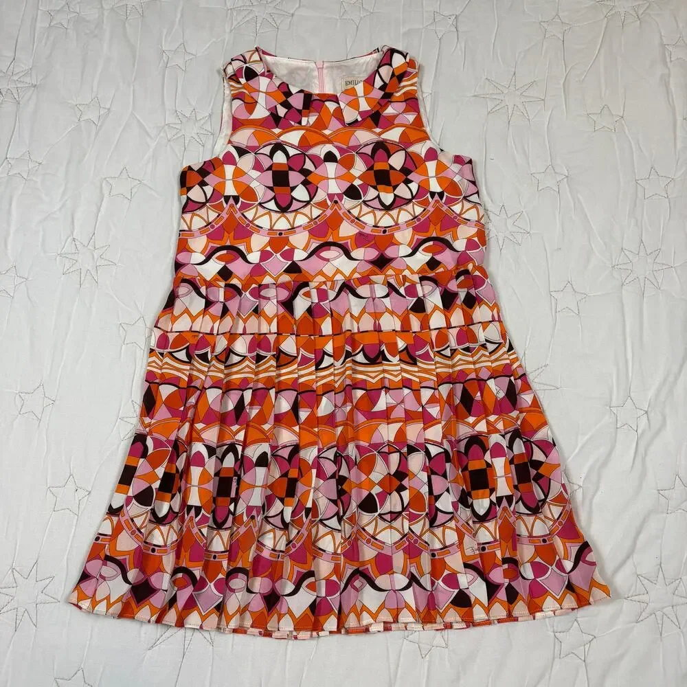 Emilio Pucci Junior Kids Kaleidoscope Geometric Pleated Dress Size 8